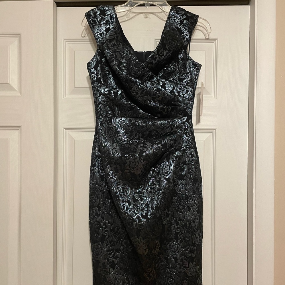 Brand New Rickie Freeman For Teri Jon Gray/Metallic Silver Sheath Dress - Size 4